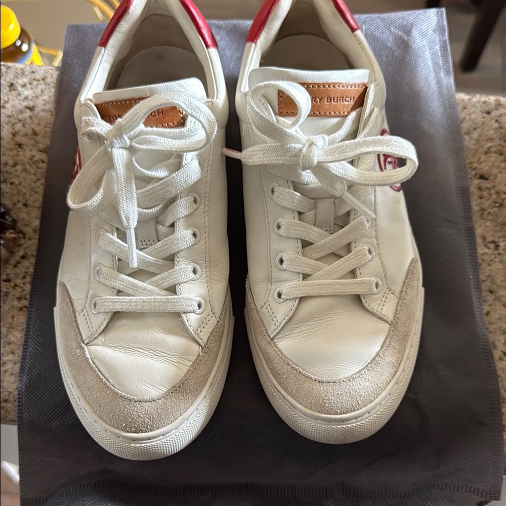 Tory Burch White and Red Sneakers